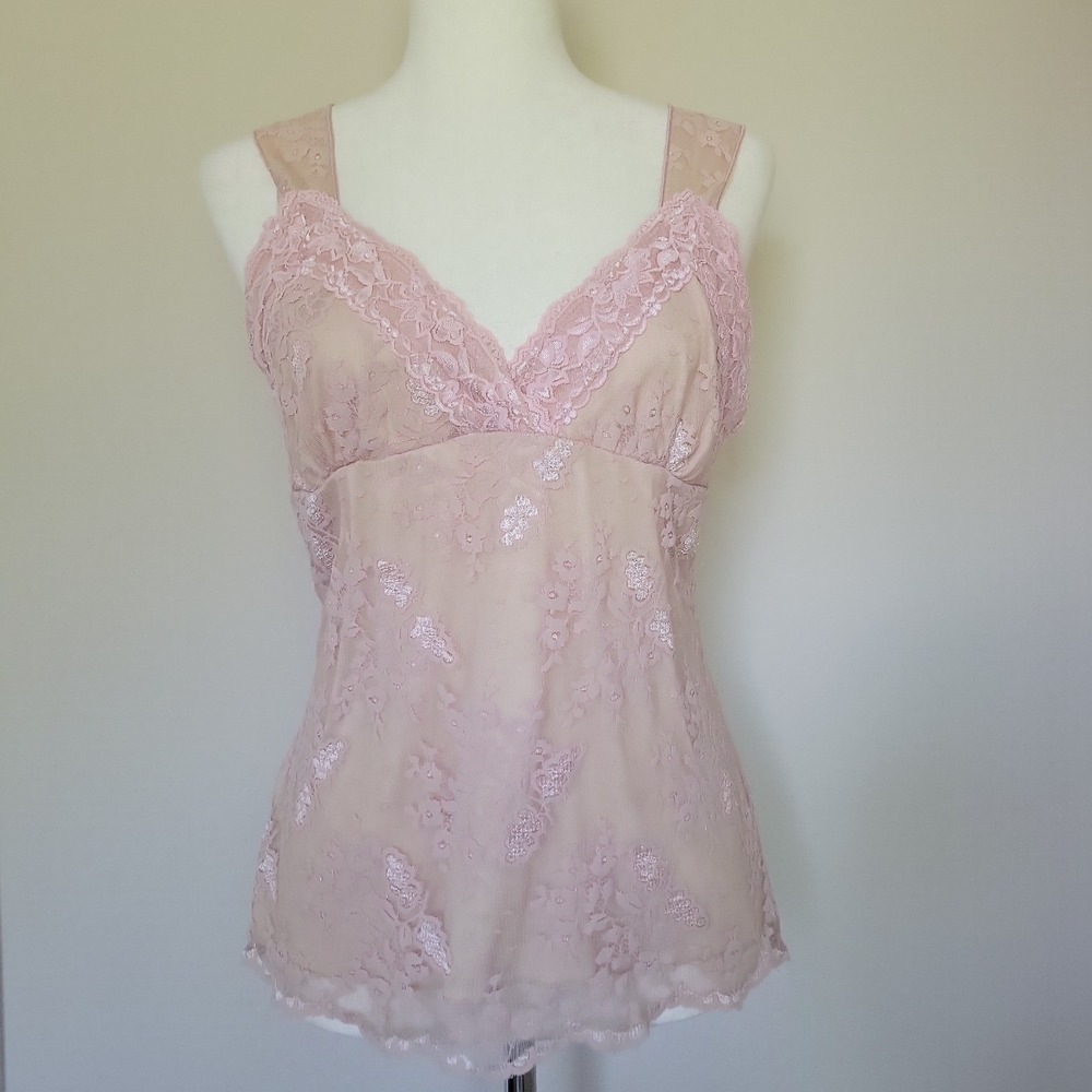 Vintage Babydoll Pink Lace Top Size M Floral Romantic Y2K Coquette Preppy Fairy